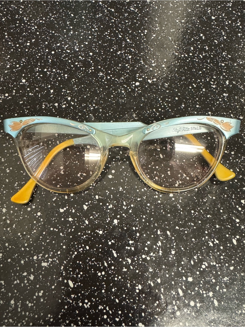 Vintage Style Cat-Eye Glasses in Light Blue and Yellow